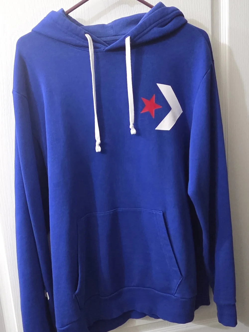 Converse Men's Royal Blue Crewneck Hoodie with White Drawstrings & Red Star